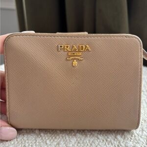 Prada small saffiano wallet in cameo